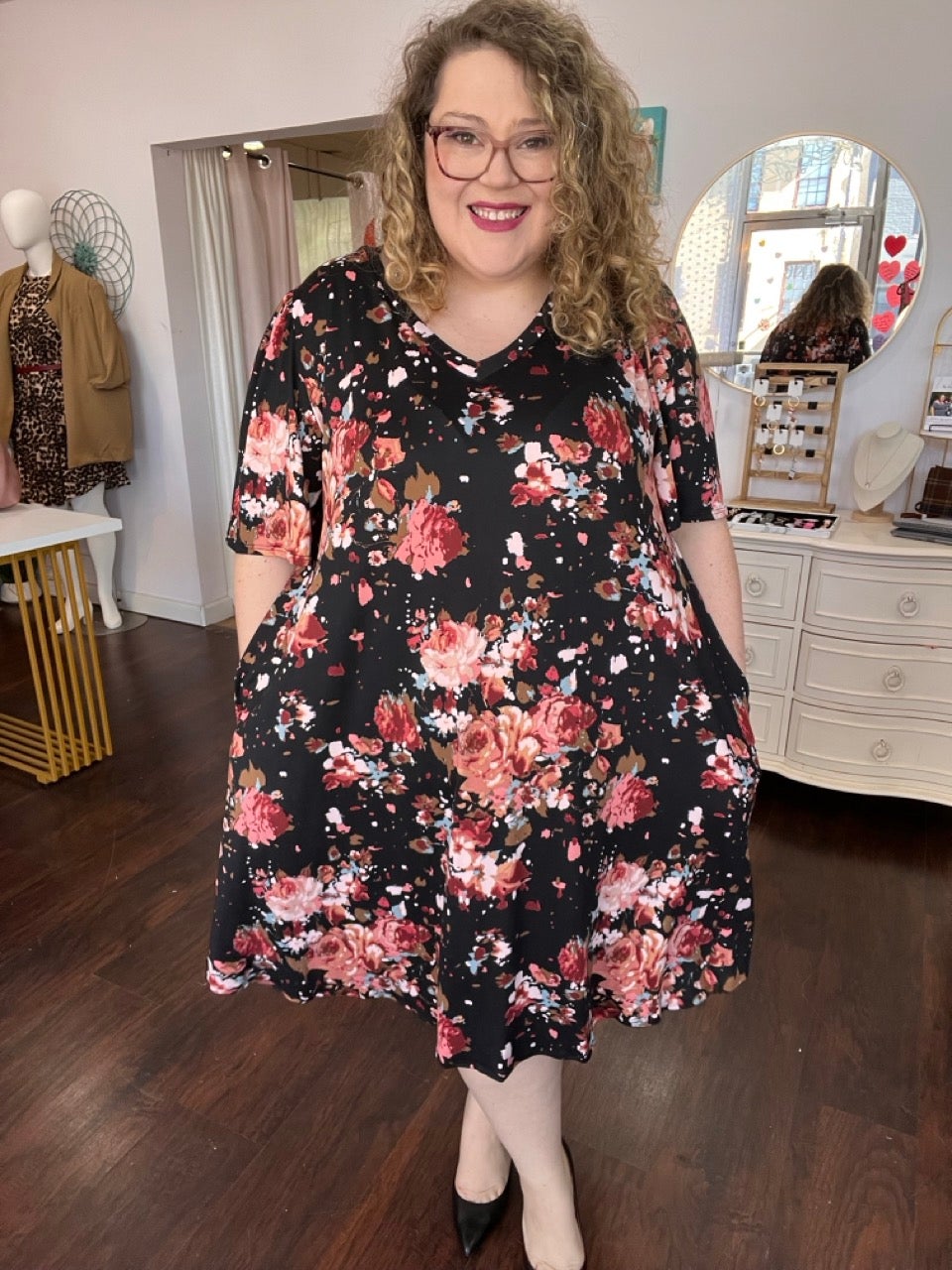 ワンピース Lovely Loophole Pantsskirt Dress Plus Size - Mini Stretch Lace Ruched Sleeve Skater Dress